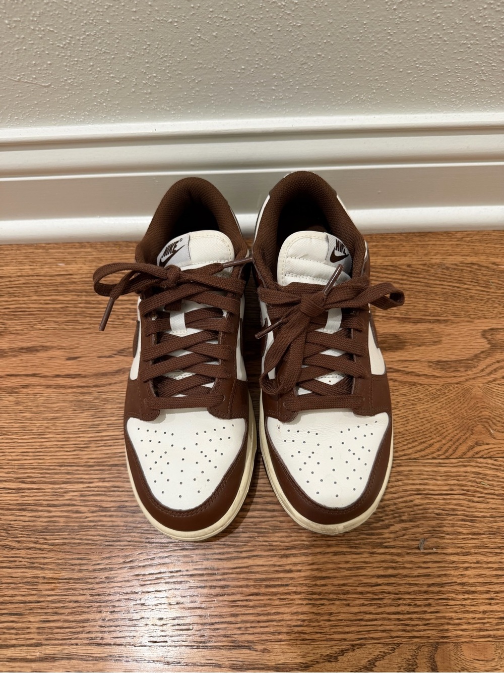 Nike Dunk Low White and Brown Leather Sneakers - Picture 2 of 4